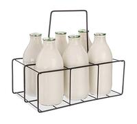 FiNeWaY Nostalgia Milk Bottle Holder Wire Tidy Crate Rack Carry Carrier Doorstep Store Drink Kitchen Storage Organiser Caddy With Integrated Handle (6 Bottle Rack)