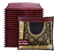Fineway Saree Storage Bags 20 Pack Clear Zip Organisers Red Clothes Storage With Viewing Window 42X35Cm