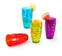 FiNeWaY Set of 4 Multicolour Plastic Tumblers - 600ml Reusable Plastic Cups for Outdoor Picnic Drinking - Acrylic Plastic Glasses Reusable, Stackable Design, BPA Free Plastic Tumblers for Adults Kids