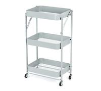FiNeWaY Storage Trolley 3-Tier Slide Out Cart Metal Mobile Shelving Unit Organizing Laundry Trolley Perfect For Home Office, Kitchen, Living Room, Hallway, Dining Room, Bedroom, Bathroom (Grey)