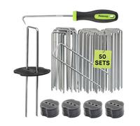 Fineway Weed Membrane Pegs 50 Pack Galvanised Steel Ground Pegs With Washers And Removal Tool