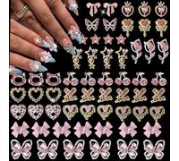 FINGCRO 30 Pcs 3D Y2K Nail Charms, Pink Butterfly Star Bow Cherry Heart Planet Tulips Nail Gems Charms, Sailor Moon Nail Art Charms Rhinestones for Nail Art Design DIY Accessories 4