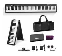 Finger Dance Folding Piano Keyboard 88 Keys, Portable Electric Keyboard with Bluetooth MIDI, Full Size Digital Piano, Wood Grain, Semi-Weighted, Touch Sensitive, with Storage Bag for Beginner