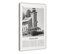 Finger Lakes Black And White, New York, USA City Map Travel Landscape Canvas Wall Art Posters And Prints Room Aesthetic Bedroom Office Decor 20x30inch(50x75cm)