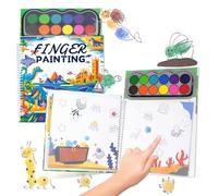 Finger Paint Coloring Book for Kids, Hardcover Travel Finger Paint Kit Include 12 Colors Ink Pad Finger Painting Activity Book, Portable Sensory Activity Develops Creativity, Travel Busy Book for Kids