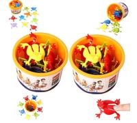 Finger Pressing Plastic Bouncing Frog Toy, 24Pcs Frog Jumping Toy with A Bucket, Favors Toys Colors Party Assorted Frogs Fun