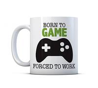 Finger prints - Born to Game, Forced to Work - Funny Gamer Gift Mug, Ceramic, 11fl.oz.
