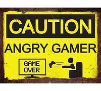 Finger prints - CAUTION Angry Gamer - Vintage Metal Wall Sign