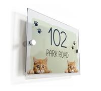 Finger prints - Ginger Tabby Cat Olive Green Acrylic House Sign/Plaque - Personalised