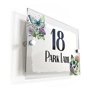 Finger prints - Green Butterfly Floral Acrylic House Sign - Personalised