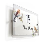 Finger prints - Song Thrush Bird Floral White Acrylic House Sign - Personalised