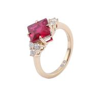 Finger Ring for Women, 14K Solid Gold Engagement Rings for Women Elegant with 2Ct Square Shape Created Ruby Size M 1/2