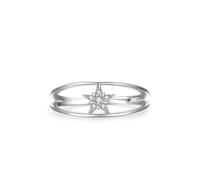 Finger Ring for Women, Cute Silver Rings Double-Layered Star with Round Shape Lab Created Diamond Pt950 Size K 1/2