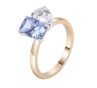 Finger Ring for Women, Vintage Rings Engagement with 3ct Rectangle Artificial Light Blue Sapphire and Pear Moissanite 18K Yellow Gold Size S 1/2