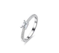 Finger Ring for Women, Wedding Ring Sets 4 Prongs Rectangle with 0.5ct Moissanite Silver 9K White Gold Size P 1/2