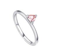 Finger Ring for Women, White Gold Ring Set 9K Simple with Pink Triangle Shape Morganite Size S 1/2