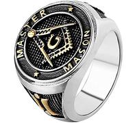 Finger Ring, Men' s Stainless Steel Masonic Ring, Symbol Freemason Signet Ring, Punk Religious Protection Pagan Amulet Band Biker Jewelry