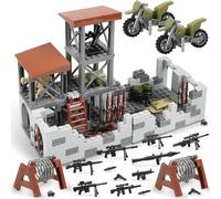 Finger Rock Military Base Building Block Set, WW2 Army Mini War Accessories Kits, Military Ruins Guard Tower Guns Army Supplies Block Toy for Kids 8 10 12 14