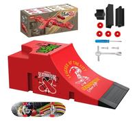 Finger Skateboard Ramp Set (Red), Portable Fingerboard Ramp Kit with Connectors and Mini Skateboard, Finger Skate Park Toy for Kids, Mini Finger Board Toy for Office Desk Play and Home Entertainment