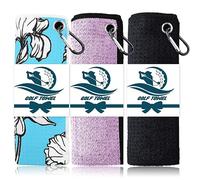 FINGER TEN 3 Pack Golf Towels Microfiber Waffle Pattern Tri-Fold 16“x16”with Heavy Duty Carabiner Clip, Golf Cleaning Towel Superior Water Absorption and Quick Dry (cyan+purple+dark)