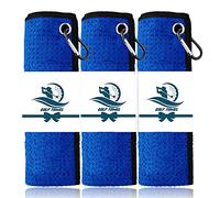 FINGER TEN 3 Pack Golf Towels Microfiber Waffle Pattern Tri-Fold 16“x16”with Heavy Duty Carabiner Clip, Golf Cleaning Towel Superior Water Absorption and Quick Dry for Men Women (Blue)