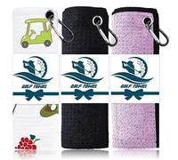 FINGER TEN 3 Pack Golf Towels Microfiber Waffle Pattern Tri-Fold 16“x16”with Heavy Duty Carabiner Clip, Golf Cleaning Towel Superior Water Absorption and Quick Dry (white+violet+dark)
