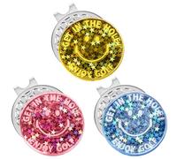FINGER TEN Acrylic Smiley Face Golf Ball Markers with Magnetic Hat Clips 3 Pack, Holographic Reflective Pitch Markers for Women & Men, Cute Funny Golf Accessories in Pink Blue Yellow (Multicolor)