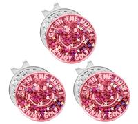 FINGER TEN Acrylic Smiley Face Golf Ball Markers with Magnetic Hat Clips 3 Pack, Holographic Reflective Pitch Markers for Women & Men, Cute Funny Golf Accessories in Pink Blue Yellow (Pink)