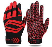 FINGER TEN American Football Gloves for Men Women Ultra Tack Sticky Anti Slip Palm Sport Receiver Gloves, Rugby Gloves Professional Flexible Stretch Protection Waterproof (Red, Small)