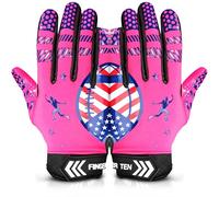FINGER TEN American Football Gloves Youth Kids Ultra Tack Sticky Non-Slip Palm Receivers, Rugby Gloves Flexible Stretch Protection Waterproof Professional Fit Age 5-14 (Pink,Medium)