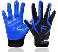 FINGER TEN American Football Gloves Youth Kids Ultra Tack Sticky Non-Slip Palm Receivers, Rugby Gloves for Boys Girls Flexible Stretch Protection Fit Children Age 5-14 (Blue, Small)