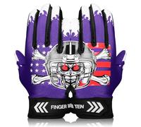 FINGER TEN American Football Gloves Youth Kids Ultra Tack Sticky Non-Slip Palm Receivers, Rugby Gloves Flexible Stretch Protection Waterproof Professional Fit Age 5-14 (Purple,Large)