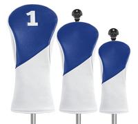 FINGER TEN Golf Club Head Covers Wood Driver Fairway Hybrid Rescue Putter, Golf Club Covers Woods Novelty Synthetic Leather with Interchangable No.Tag for Men Women (Azue-3 Pack)