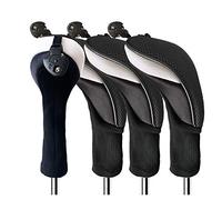 FINGER TEN Golf Club Head Covers Woods Hybrids Long Cover, Headcovers with Interchangeable No. Tags Fit All Hybrids Wood Clubs Light Durable (Black-4 Pack Hybrid Covers)