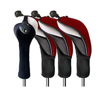 FINGER TEN Golf Club Head Covers Woods Hybrids Long Cover, Headcovers with Interchangeable No. Tags Fit All Hybrids Wood Clubs Light Durable (Red-4 Pack Hybrid Covers)