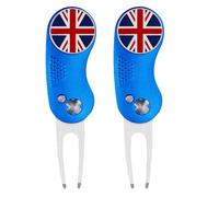 FINGER TEN Golf Divot Repair Tool Switchblade with Ball Marker Value 2 Pack, Stainless Steel Pitchfork with Pop-up Button Magnetic Marker Foldable Portable Gifts (2 Pack in Cyan)
