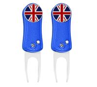 FINGER TEN Golf Divot Repair Tool Switchblade with Ball Marker Value 2 Pack, Stainless Steel Pitchfork with Pop-up Button Magnetic Marker Foldable Portable Gifts (2 Pack in Azure)