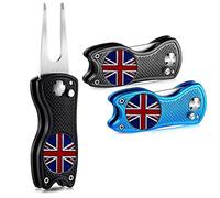 FINGER TEN Golf Divot Repair Tool with Ball Marker Value 3 Pack, Stainless Steel Magnetic Marker Color Red Blue Black Foldable Portable Gifts for Men Women Golfer (Grey+Black+Blue-3 Pack)