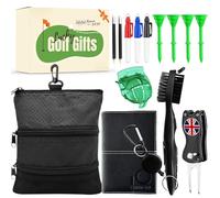 FINGER TEN Golf Gifts Set for Men Women Mulitifunctional Golf Accessories Box, Golf Scorecard Holder, Golf Pouch Bag, Golf Club Brush Ball Liner, Foldable Divot Repair Tool, Golf Tees (6 Pieces)