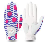 FINGER TEN Golf Gloves for Women Left and Right Hand With Ball Marker, Rain Grip Weathersof - Ladies Breathable All Weather Soft Anti-Slip Gloves (Blue, Large, Left)