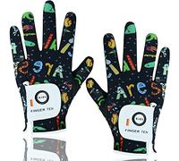 FINGER TEN Golf Gloves Kids All Weather Soft for Left and Right Hand Rain Grip Breathable Value Pair, Golf Gloves for Girls Boys Wear-Resistant Non Slip Comfortable (Black, Medium)