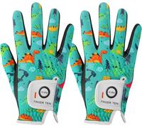 FINGER TEN Golf Gloves Kids Youth All Weather Soft for Left Right Hand Rain Grip Breathable Value 2 Pack, Golf Gloves Kid for Wear-Resistant Non Slip (Green, Medium, Right)