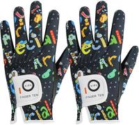 FINGER TEN Golf Gloves Kids Youth All Weather Soft for Left Right Hand Rain Grip Breathable Value 2 Pack, Golf Gloves Kid for Wear-Resistant Non Slip (Black, Large, Left)