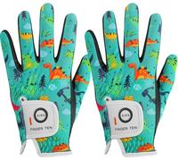 FINGER TEN Golf Gloves Kids Youth All Weather Soft for Left Right Hand Rain Grip Breathable Value 2 Pack, Golf Gloves Kid for Wear-Resistant Non Slip (Green, Small, Left)