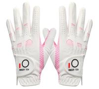 FINGER TEN Golf Gloves Ladies for Left and Right Hand with Non Slip Palm All Weather Soft in Pair,Women Golf Glove Rain Grip Weathersof Pro Color White Pink Size S M L XL (Large)