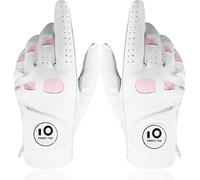 FINGER TEN Golf Gloves Ladies Left Hand Right Cabretta Leather with Ball Marker,Women Golf Glove Rain Grip All Weather Soft Flexible Wear Resistant (White, XL, Ambidextrous)