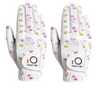 FINGER TEN Golf Gloves Ladies Left Hand with Non Slip Palm All Weather Soft Value 2 Pack, Women Golf Glove Rain Grip Weathersof Flexible (X-Large,Right,White)