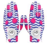 FINGER TEN Golf Gloves Ladies Pair for Left and Right Hand Leather,Golf Gloves for Women Weathersof Comfortable (Blue, Large)