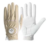 FINGER TEN Golf Gloves Men Left Hand Leather with Ball Marker All Weather Value Pack, Mens Golf Glove Wear Resistant Stable-Grip Weathersof (Brown, XL-Worn on Left Hand)