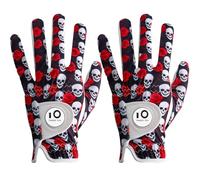 FINGER TEN Golf Gloves Men Left Hand Pu Leather With Ball Marker Printed Grip Value 2 Pack, Mens Golf Glove All Weather Durable Weathersof (Red, M/L, Left)